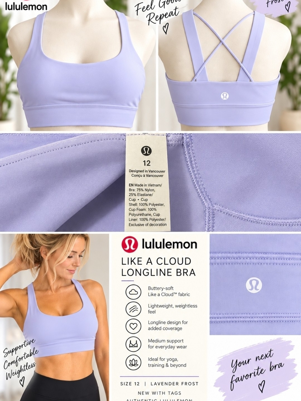 lululemon athletica Like A Cloud Longline Bra - Lavender Frost